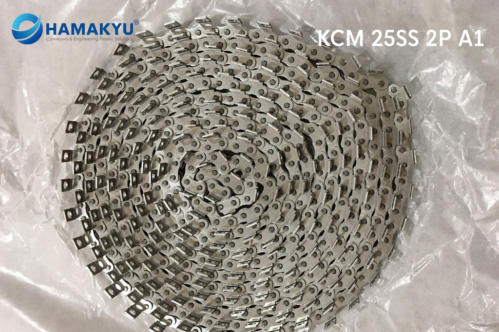 [121010393] Xích con lăn inox KCM 25SS 2P A1, bước xích 6.35mm, 2 bước xích có 1 tai gá A1, dài 3,048 mét/hộp, xuất xứ: Nhật Bản (Kích thước tiêu chuẩn, 25SS 2P A1 (10 FT/Box))